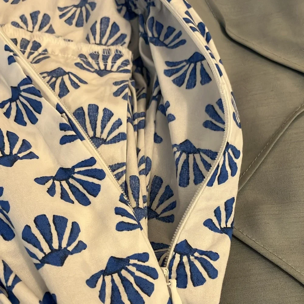 J Crew blue & white ginkgo pattern dress 10 EUC cottagecore